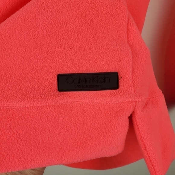 Calvin Klein Shirt Medium Fleece Pullover Neon Coral Funnel Neck Performance - Picture 6 of 6